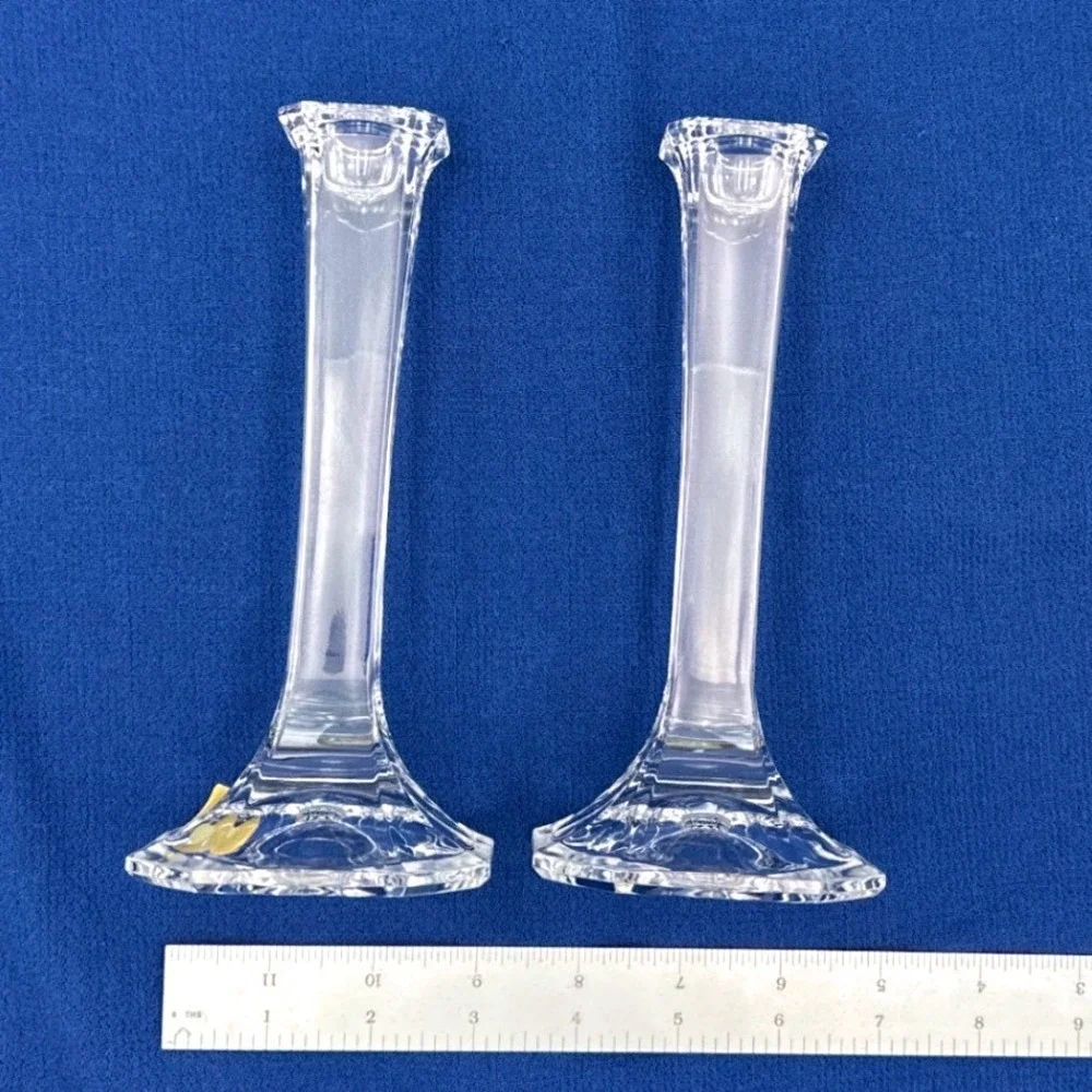 Mikasa Park Lane Crystal Candlestick Holders Pair 7 Inch Octagon Base Austria